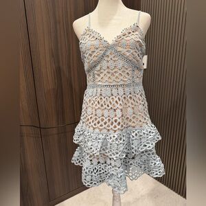 Just Me Light Blue Lace Mini Dress